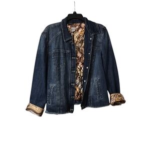 Chicos Size 2 (Large)Denim Jacket with Paisley Lining